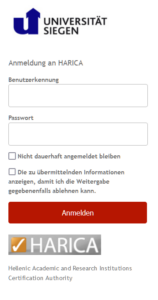 Screenshot Shibboleth über Harica