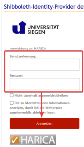Screenshot Shibboleth über Harica