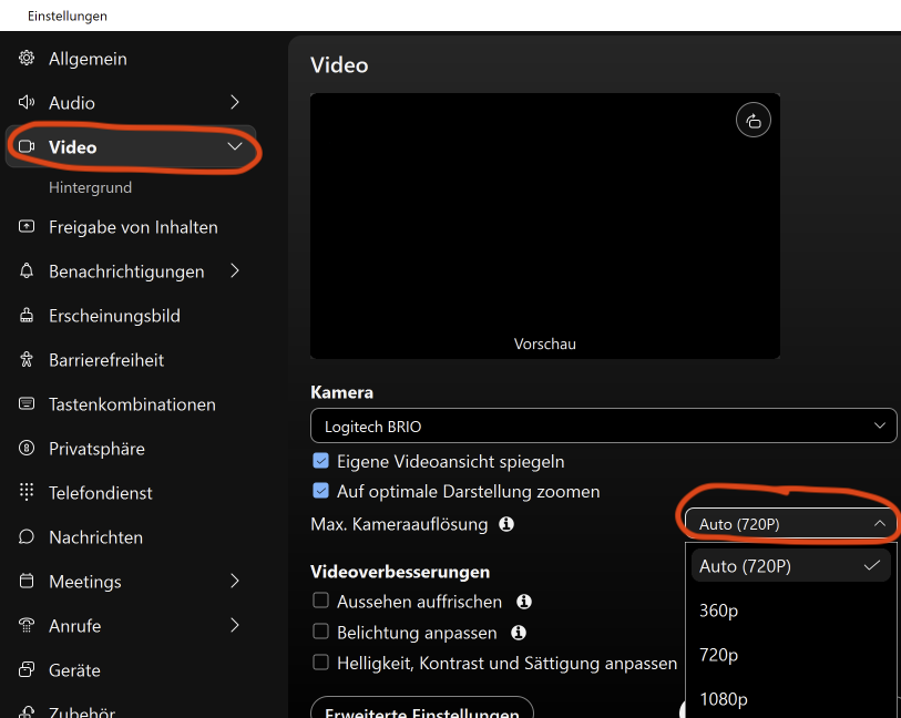 Webex Kamera Auflösung optimieren