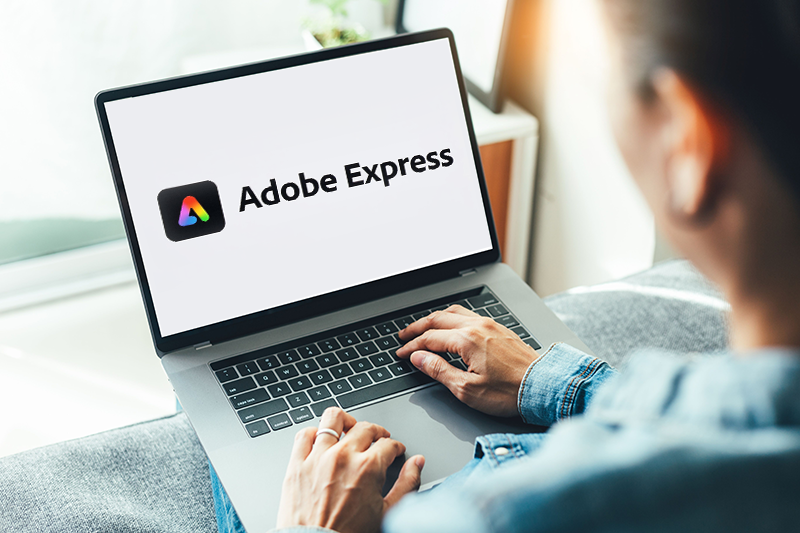 Mockup image blank screen computer with Adobe Express logo